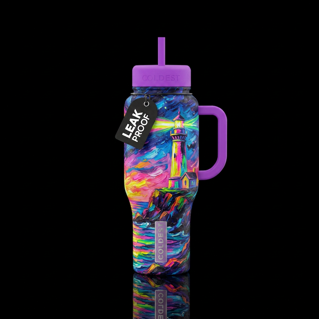 Oil Painting of Lighthouse water bottle design