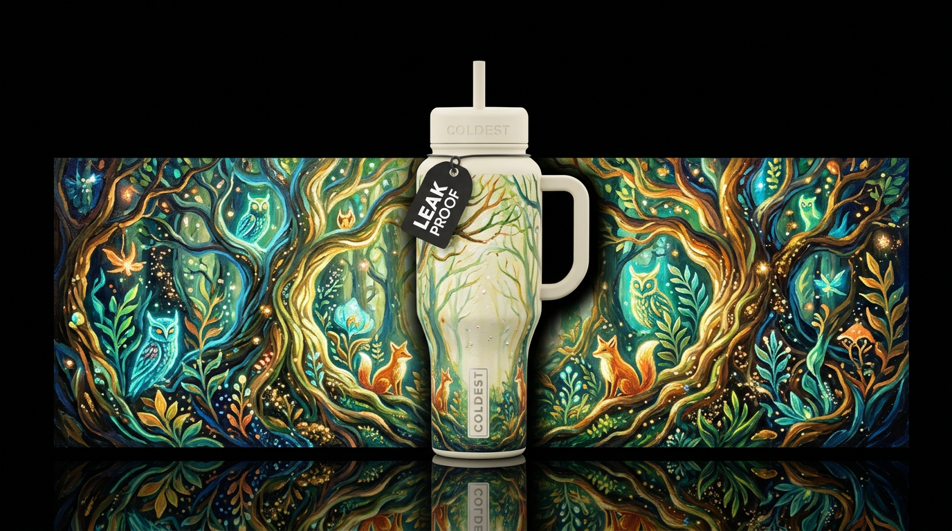 Ivory Enchanted Woods water bottle design