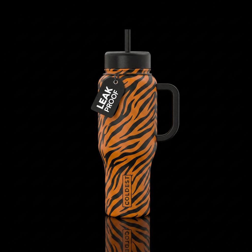 Orange and Black Tiger Stripes water bottle design