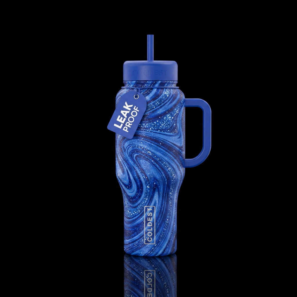 Blue Sparkly Swirls water bottle design