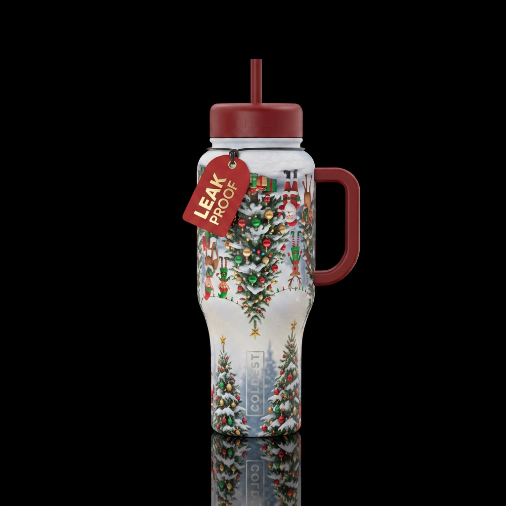 Upside down Christmas water bottle design