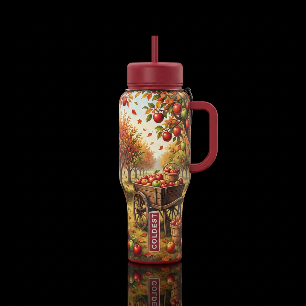 Apple Orchard in Autumn water bottle design