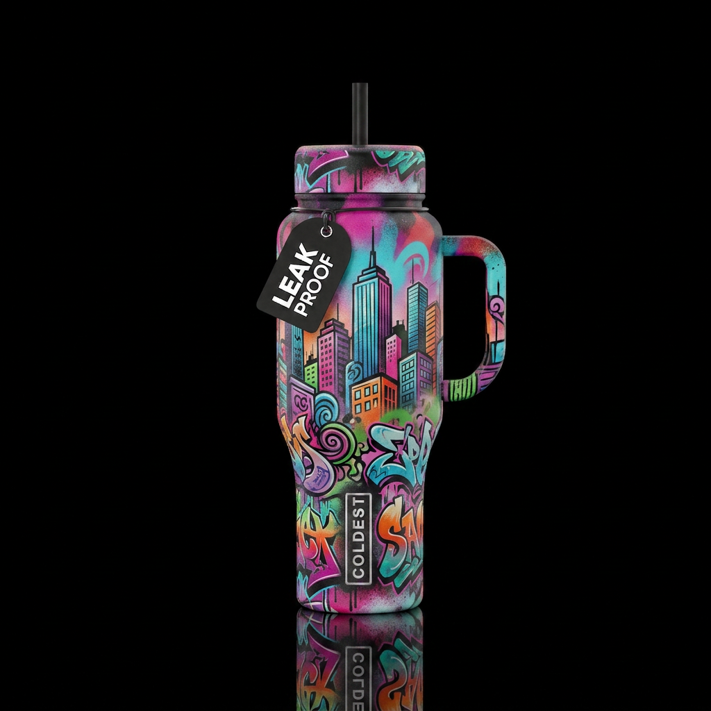 Graffitied City Scape water bottle design