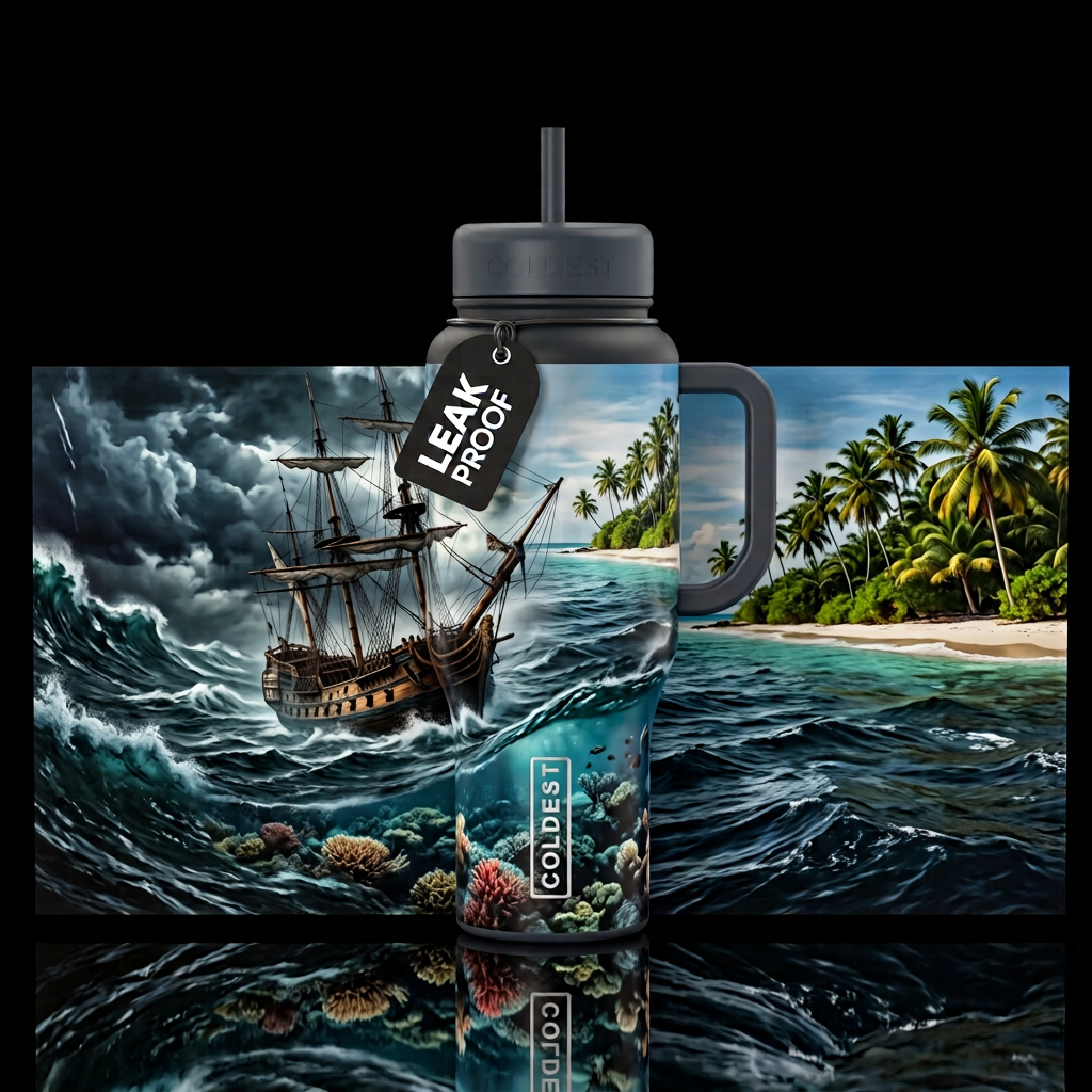 Shipwrecked on a Tropical Island water bottle design