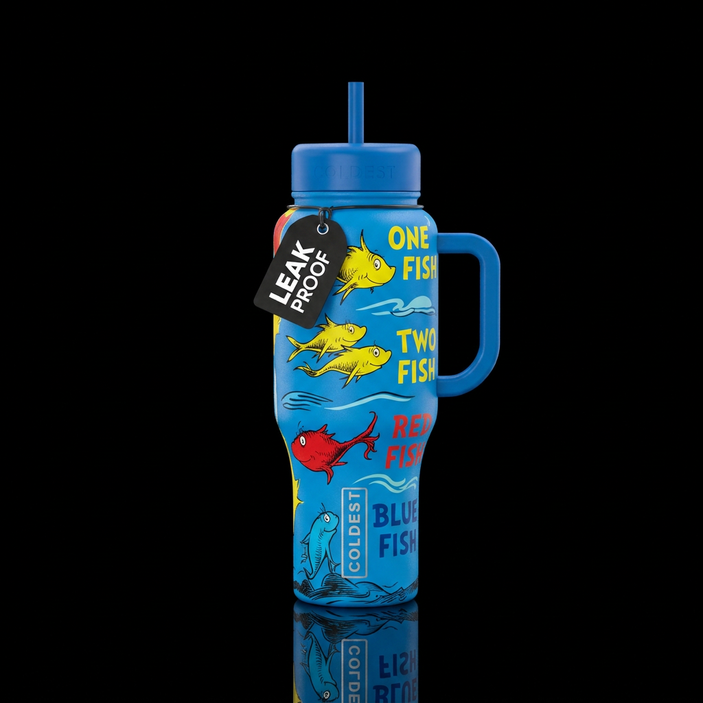 One Fish, Two Fish, Red Fish Blue Fish water bottle design
