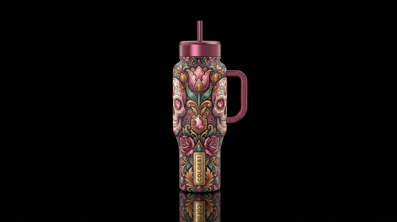 Pink Sugar Skulls water bottle design