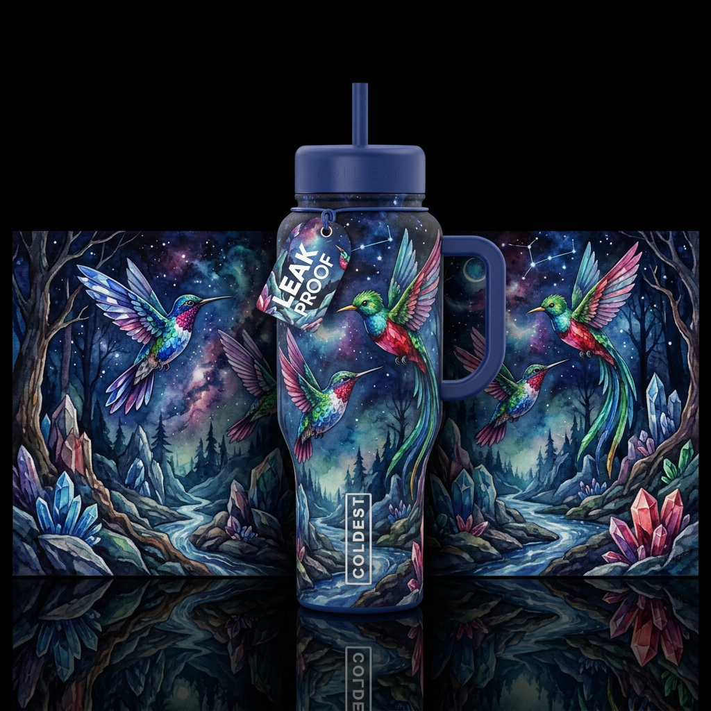 Jeweled Birds water bottle design