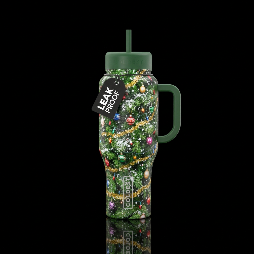 Bottle decorated like a Christmas tree with sparkl... water bottle design