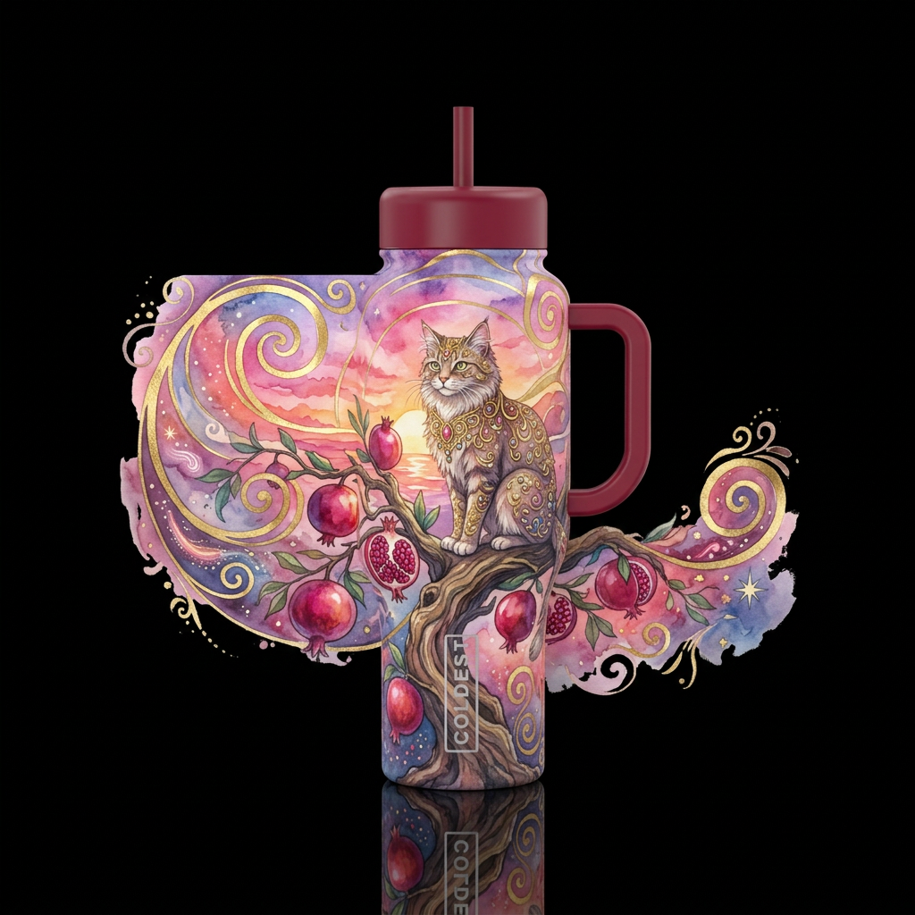 Cat up a Pomegranate Tree water bottle design