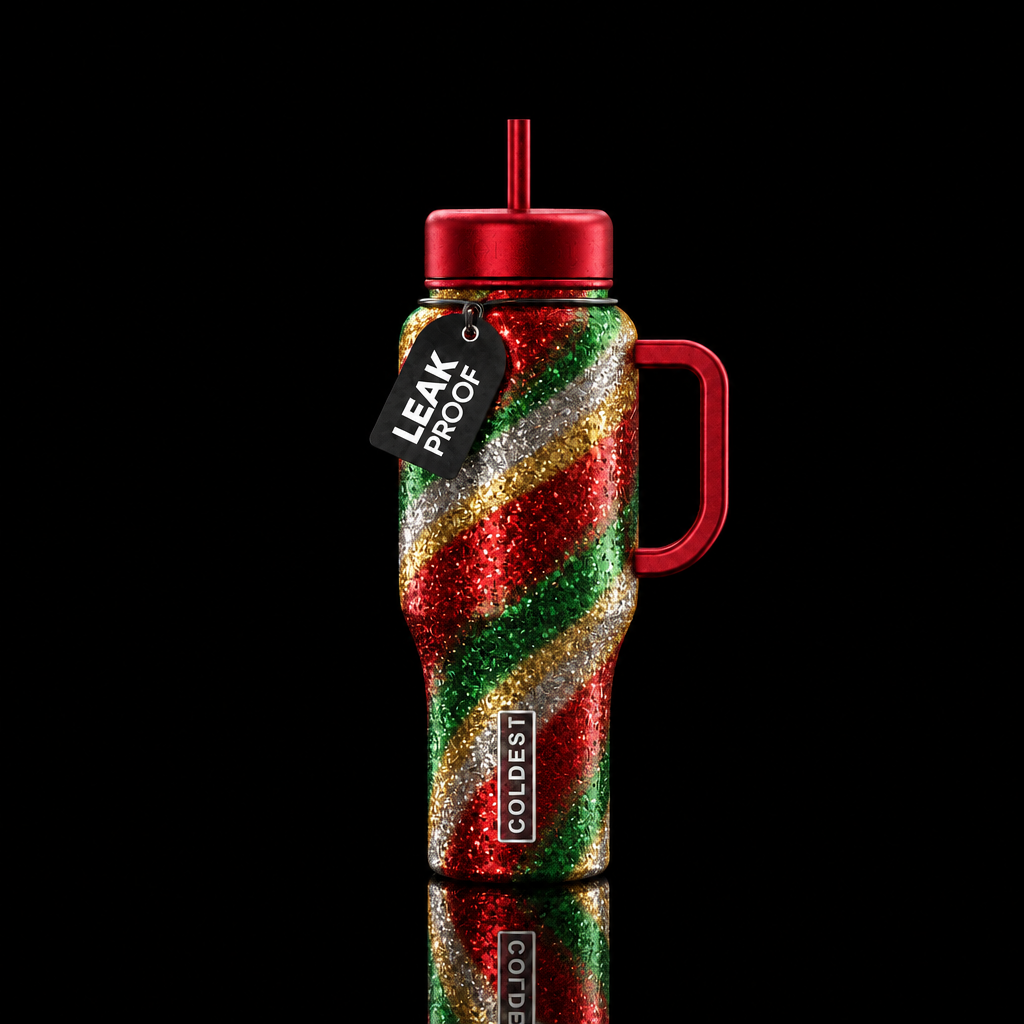 Prismatic and Sparkly Christmas Colors water bottle design