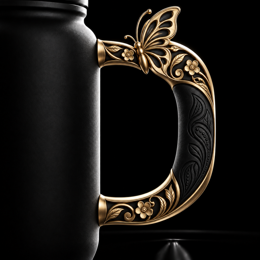 Gold and Black Butterfly Handle water bottle design