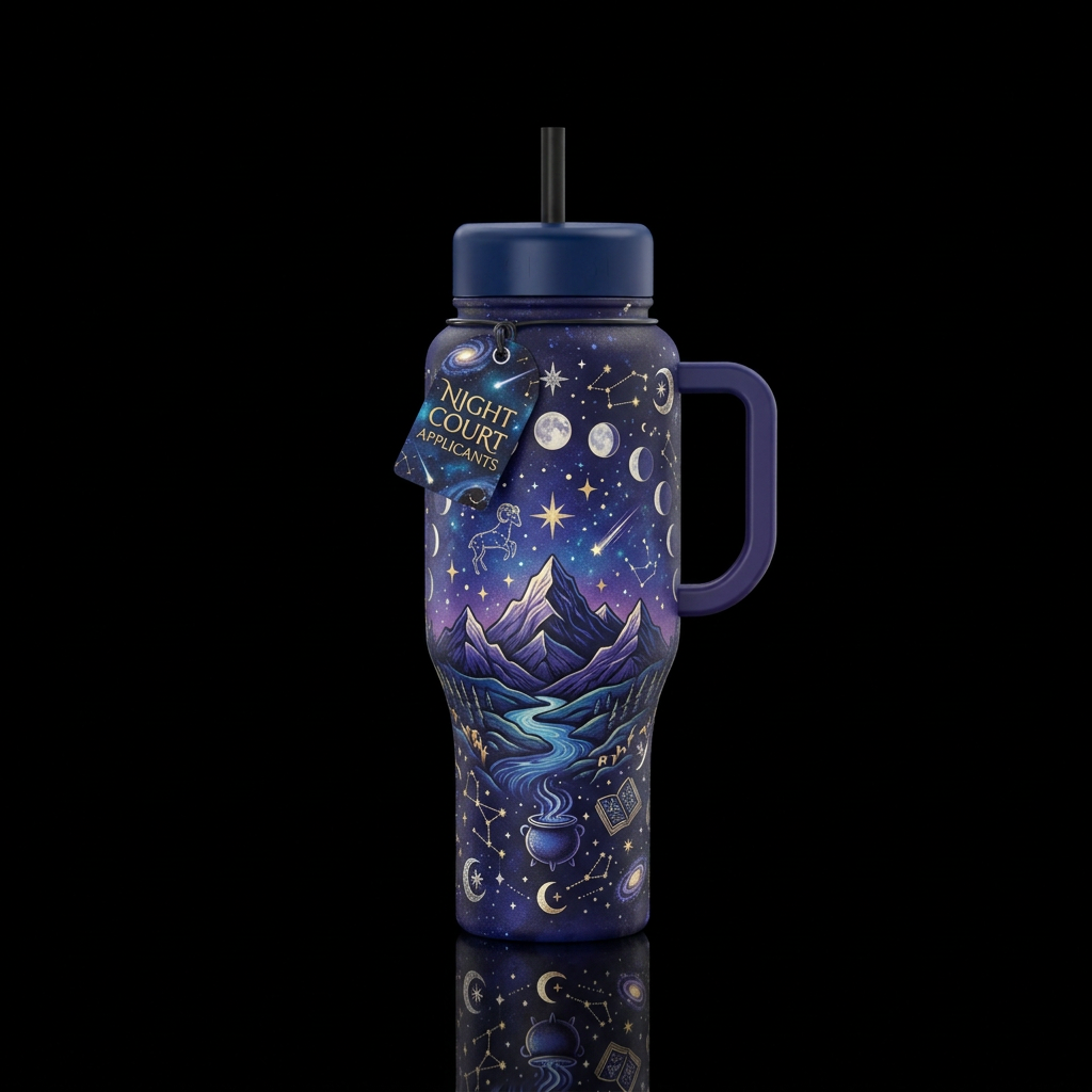 ACOTAR themed, bold, night sky water bottle design