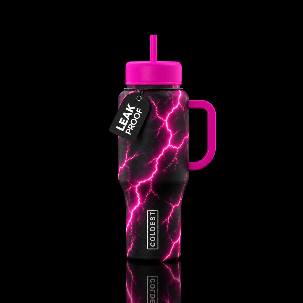 Pink lightning water bottle design