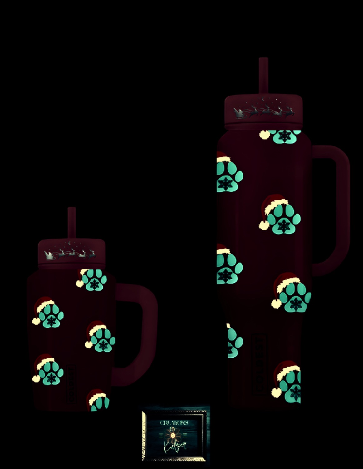Santa Paws Glowie water bottle design
