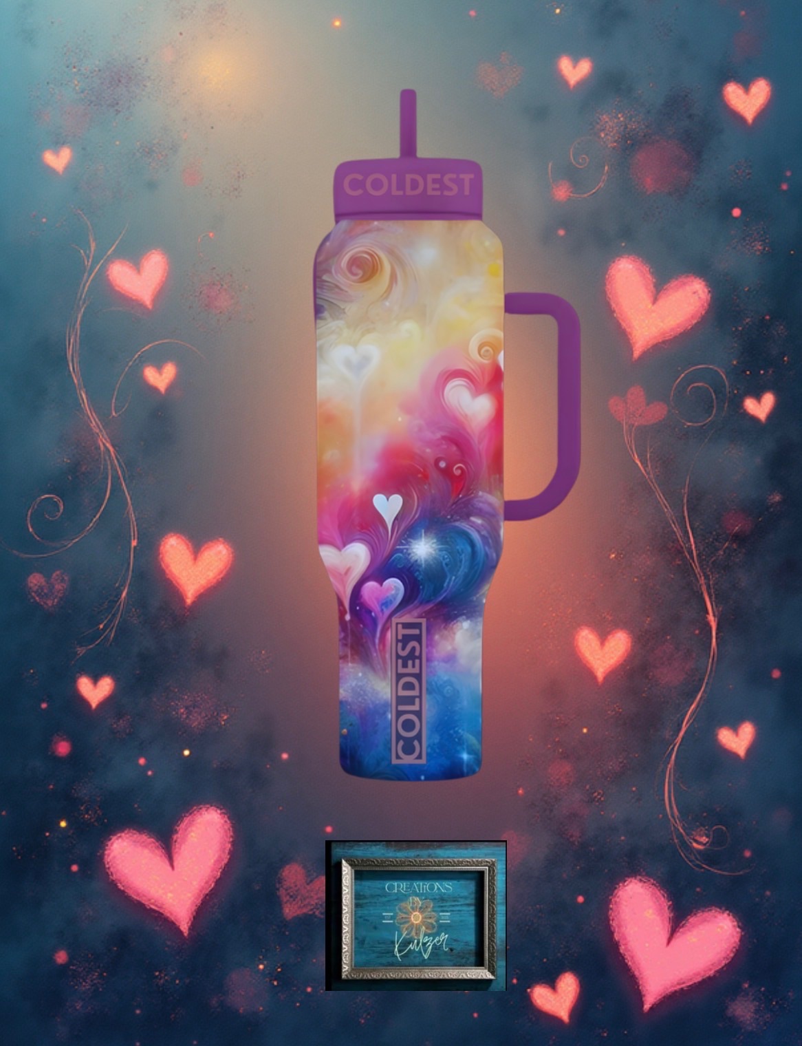Galactic Hearts water bottle design