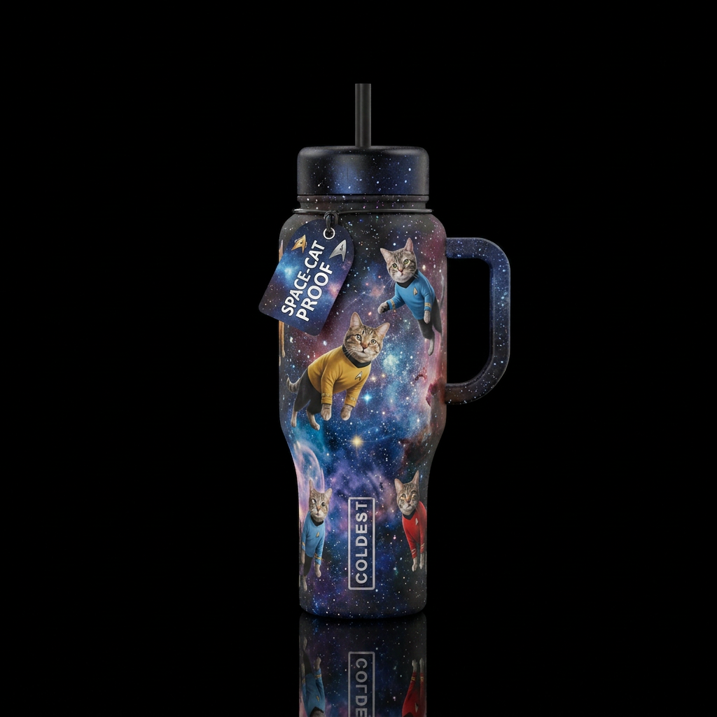 Feline Space Explorers water bottle design