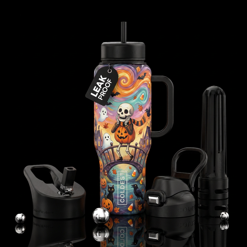 Whimsical Halloween Storybook design inspired by c... water bottle design