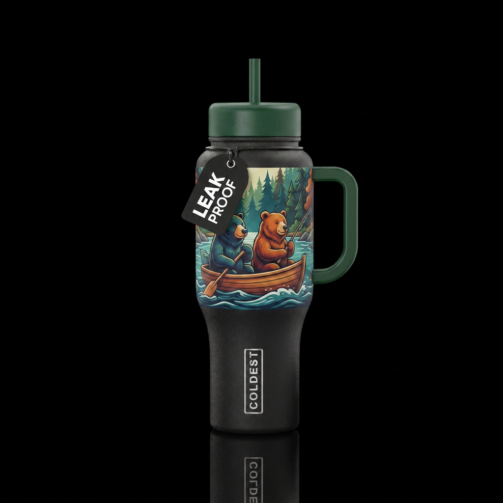 I would like two bears in a boat water bottle design