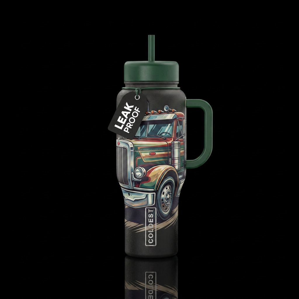 Old fashioned American truck water bottle design