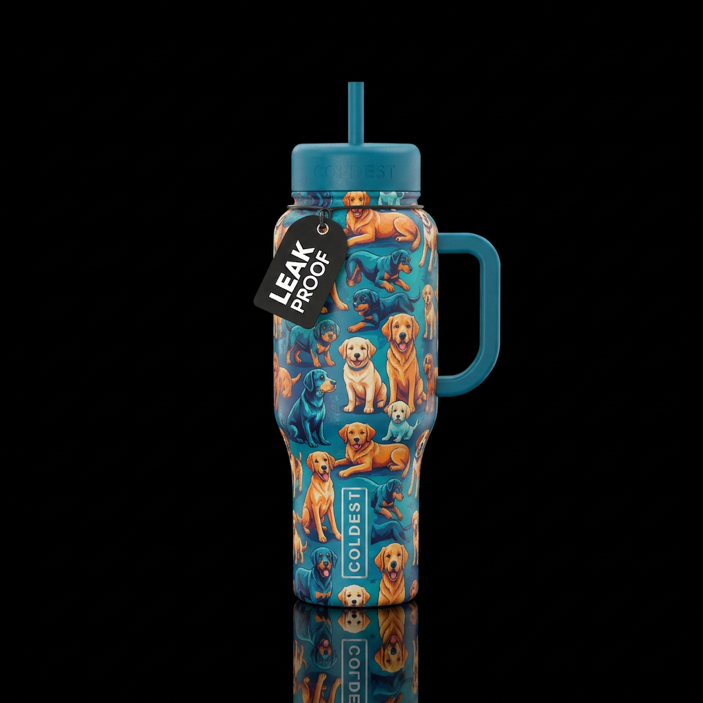 Dogs and puppies water bottle design