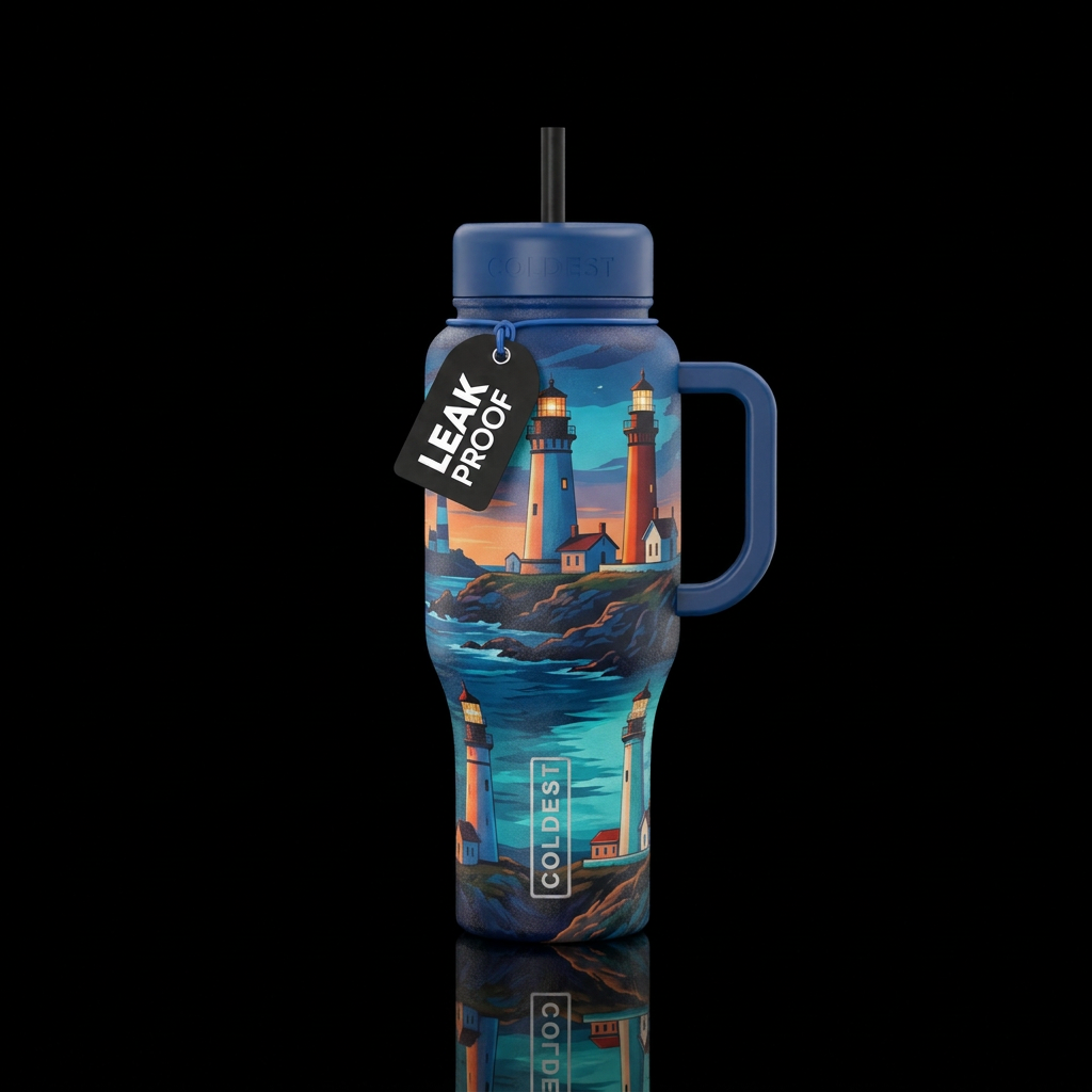 Lighthouses water bottle design