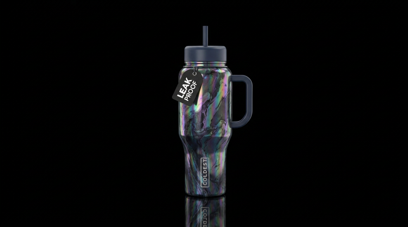 marble, beautiul, realism, dark mood, irridescent water bottle design