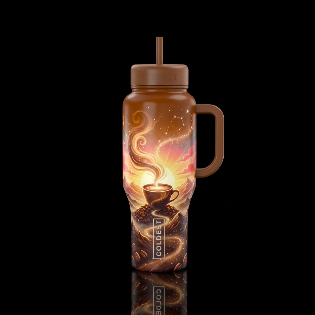 magical coffee sunrise water bottle design