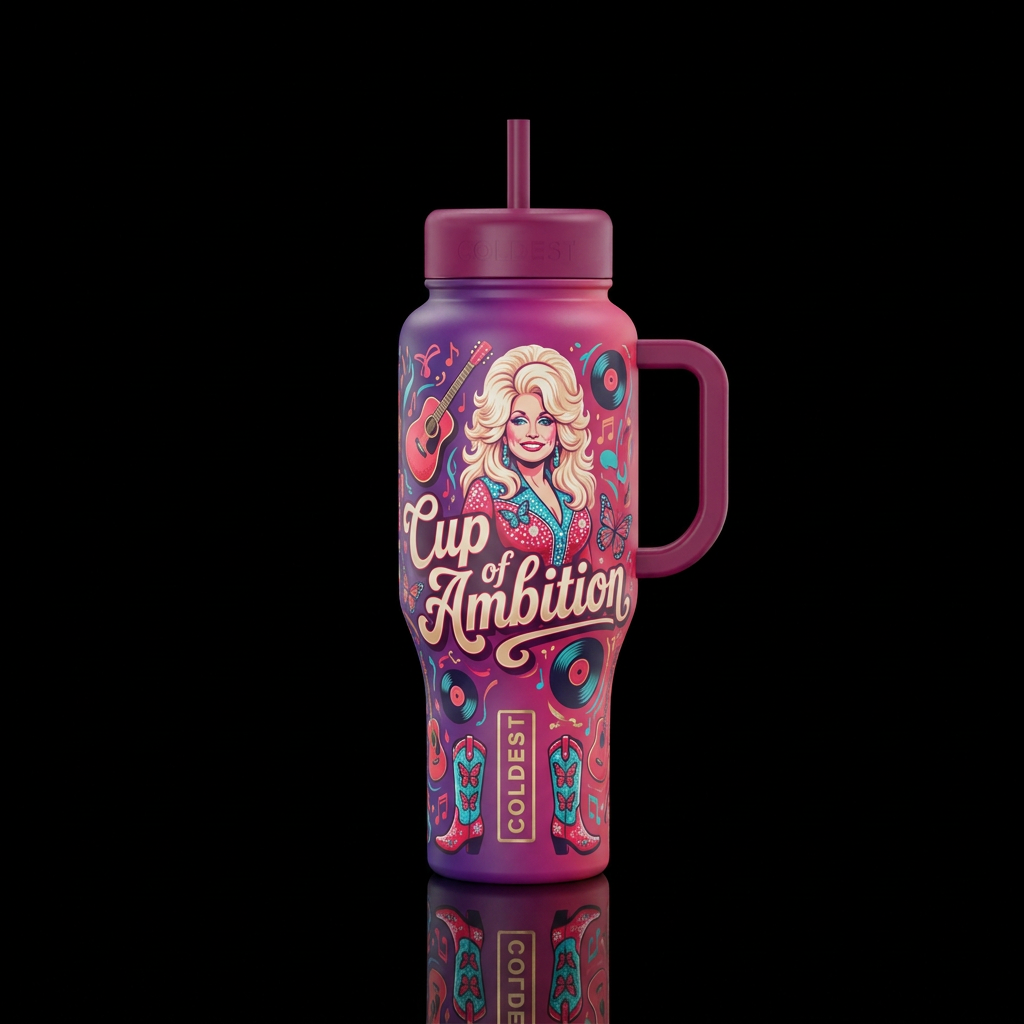 Dolly parton cup of ambition water bottle design