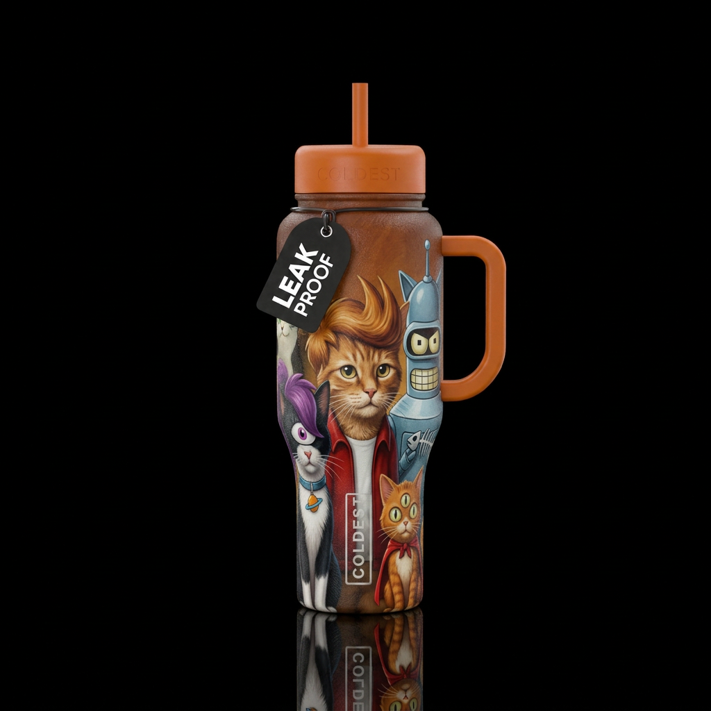 Cats that look like Futurama characters water bottle design