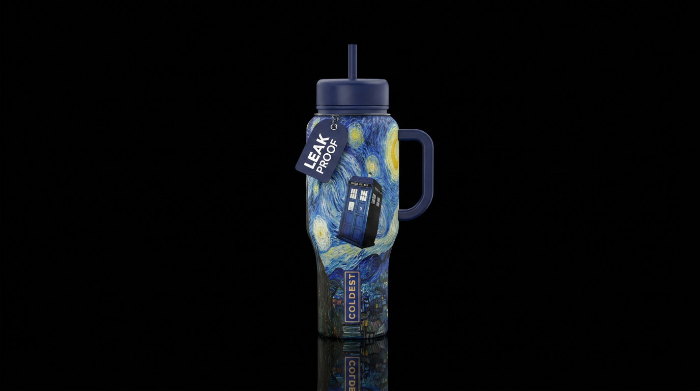 TARDIS on Starry Night water bottle design