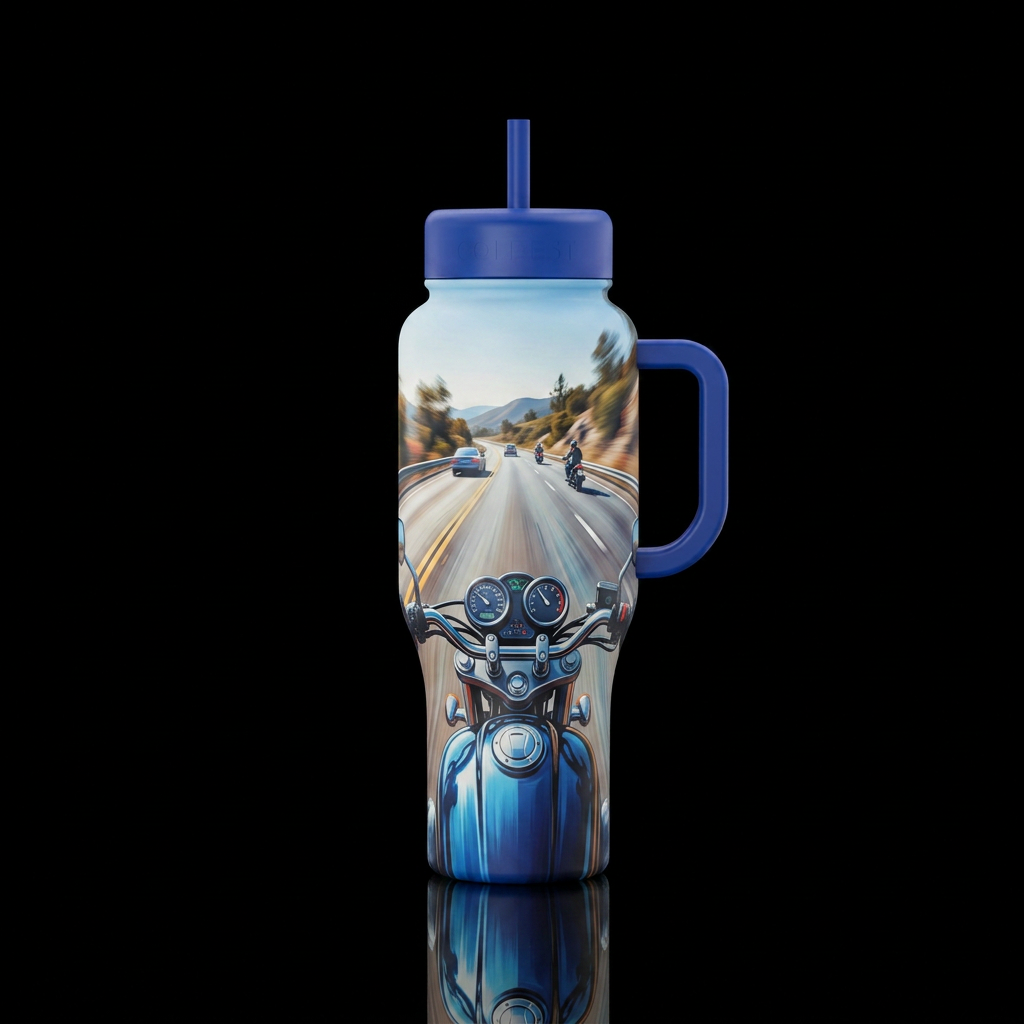 Motorcycle at high speed, drivers pov traveling do... water bottle design