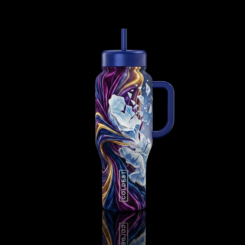 Velvet gravity pulling a porcelain echo. water bottle design