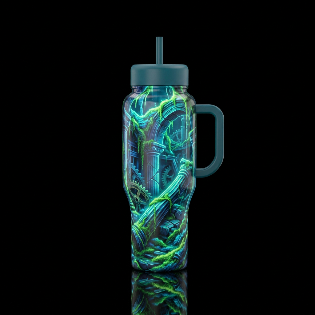 Electric moss sleeping on neon ruins water bottle design