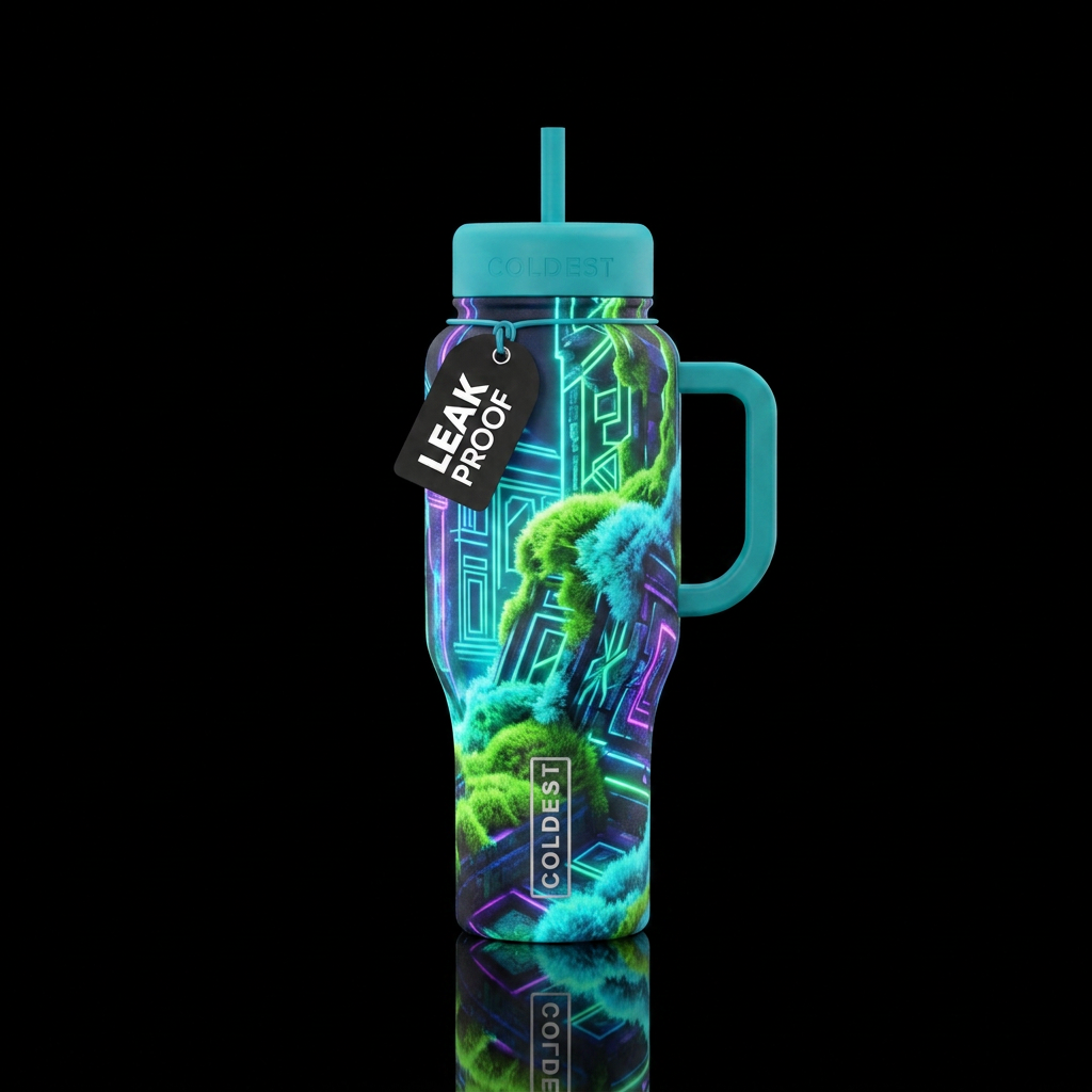 Electric moss sleeping on neon ruins water bottle design