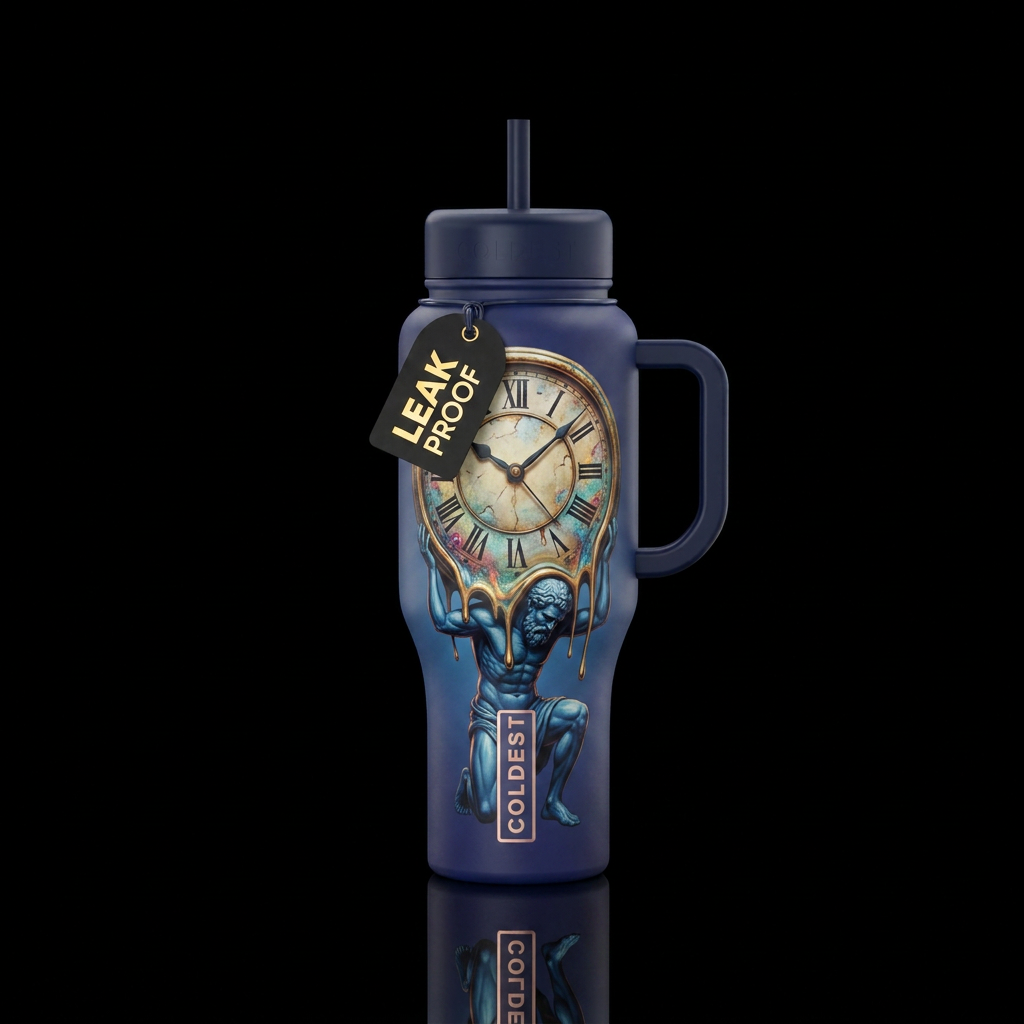 Gravity holds the tired clock water bottle design