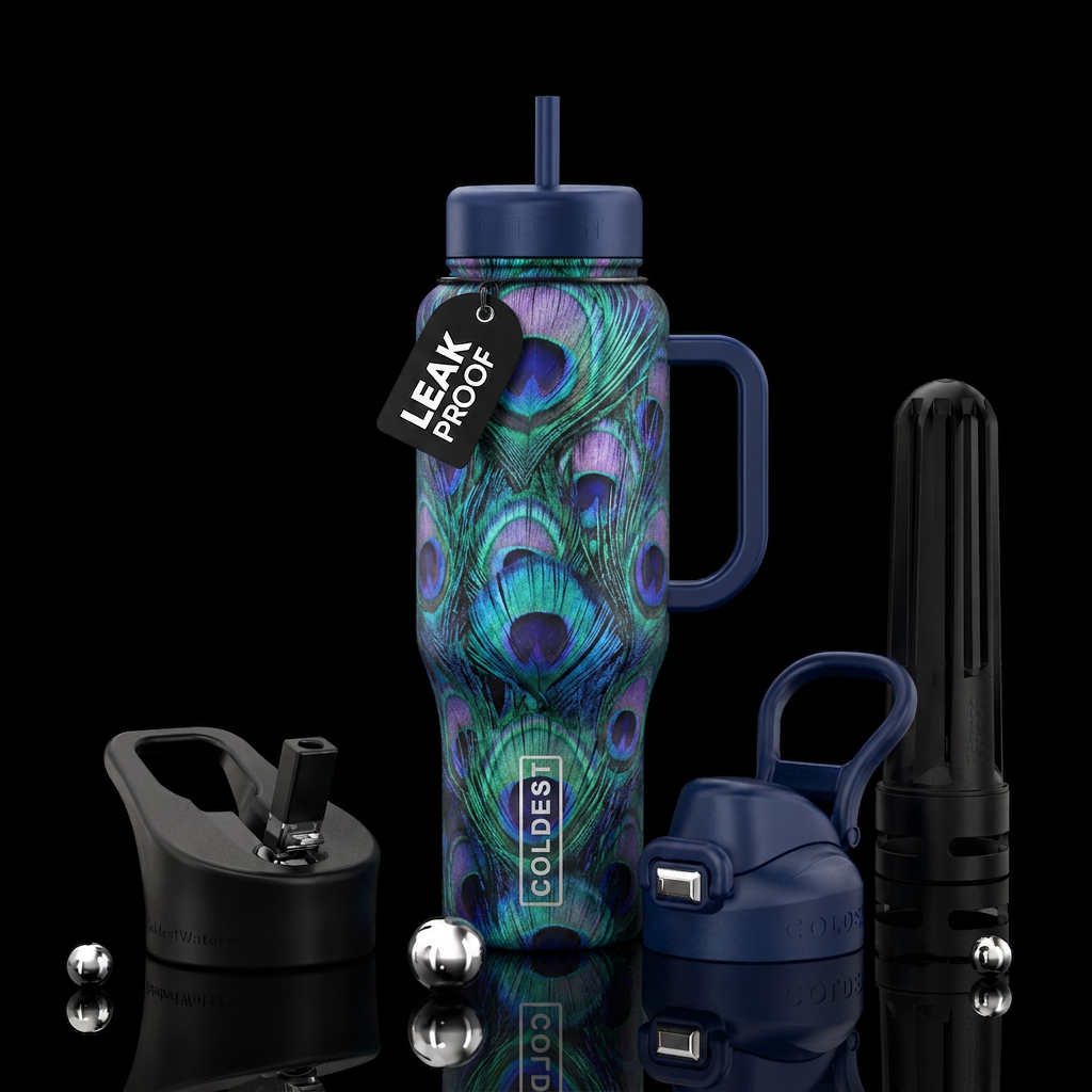 Fantasy peacock water bottle design
