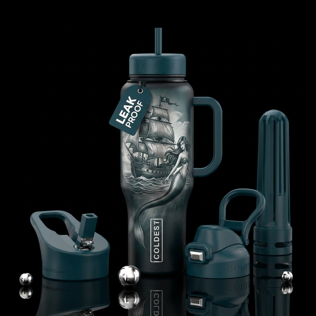 Pirate ship and mermaid water bottle design