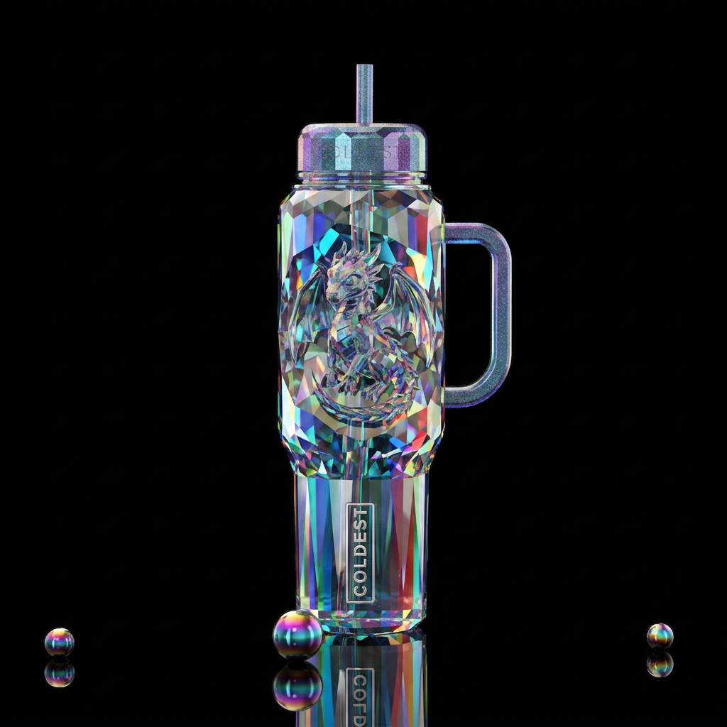 Prismatic baby dragon water bottle design