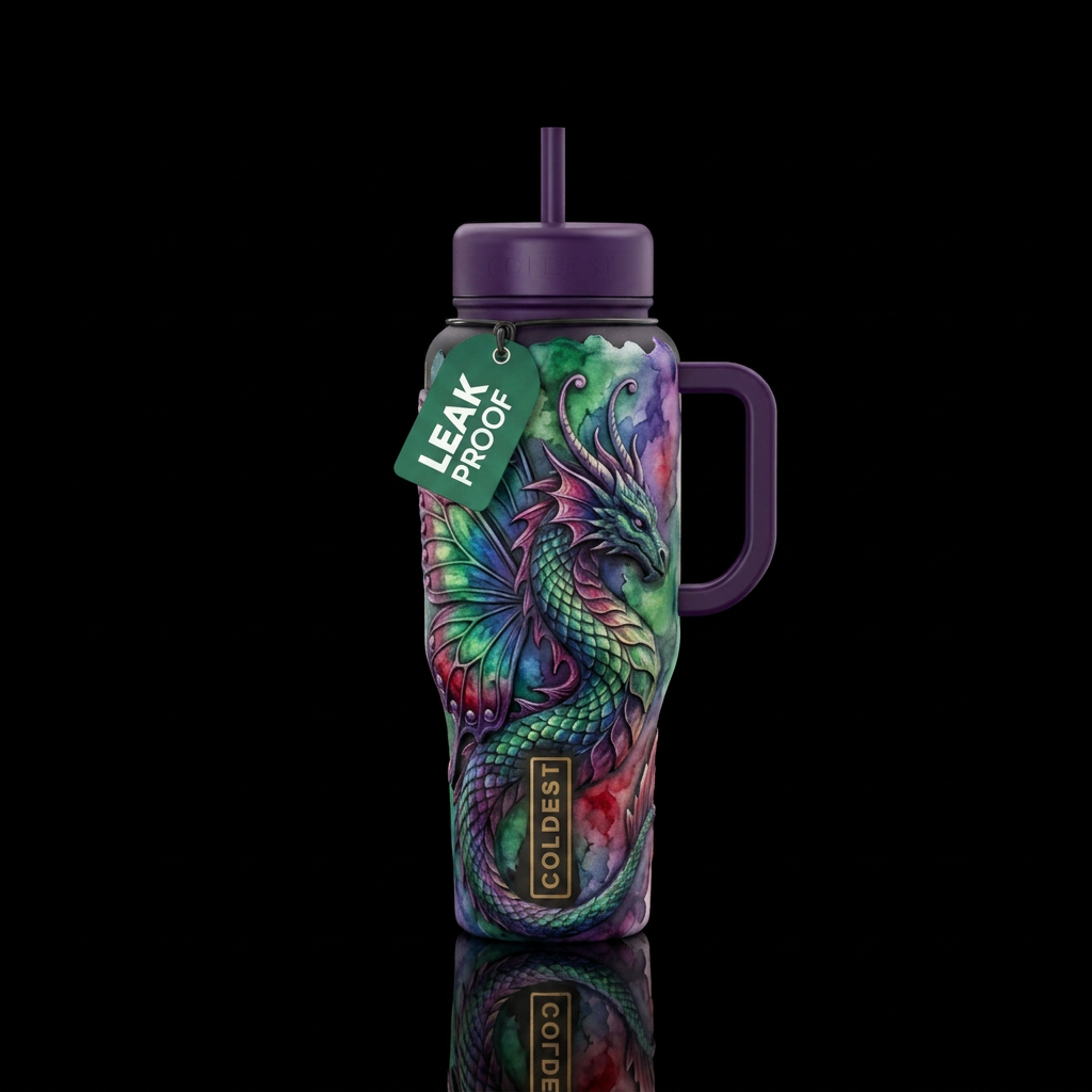 butterfly, dragon, watercolor, sculpted, artistic,... water bottle design
