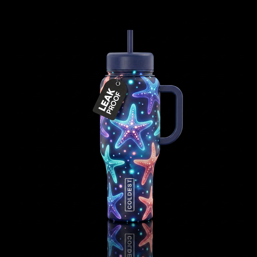 starfish, glowie, beautiul, magical water bottle design