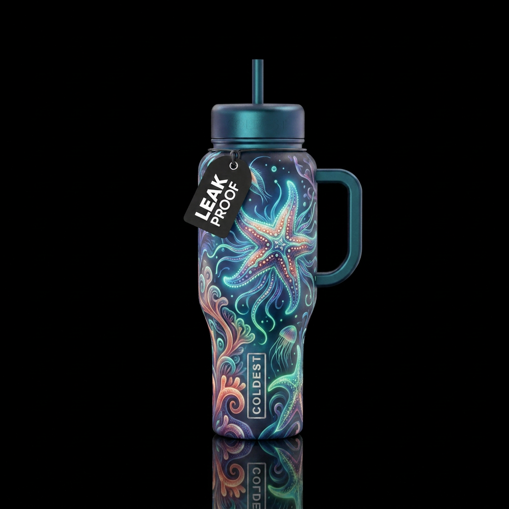 starfish, glowie, beautiul, magical water bottle design