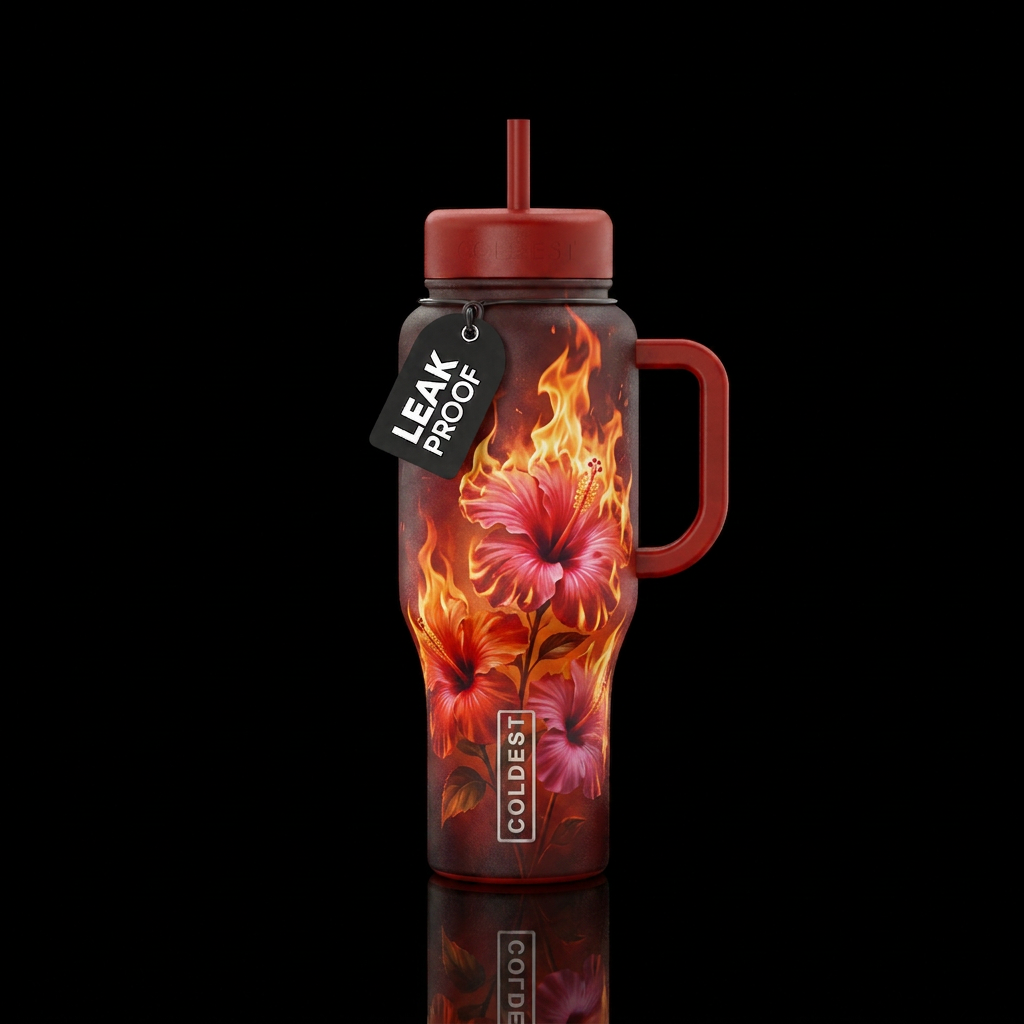 Hibiscus on fire water bottle design
