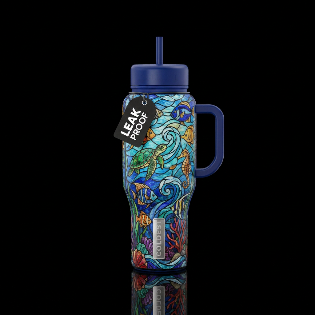 Stained Glass Ocean water bottle design