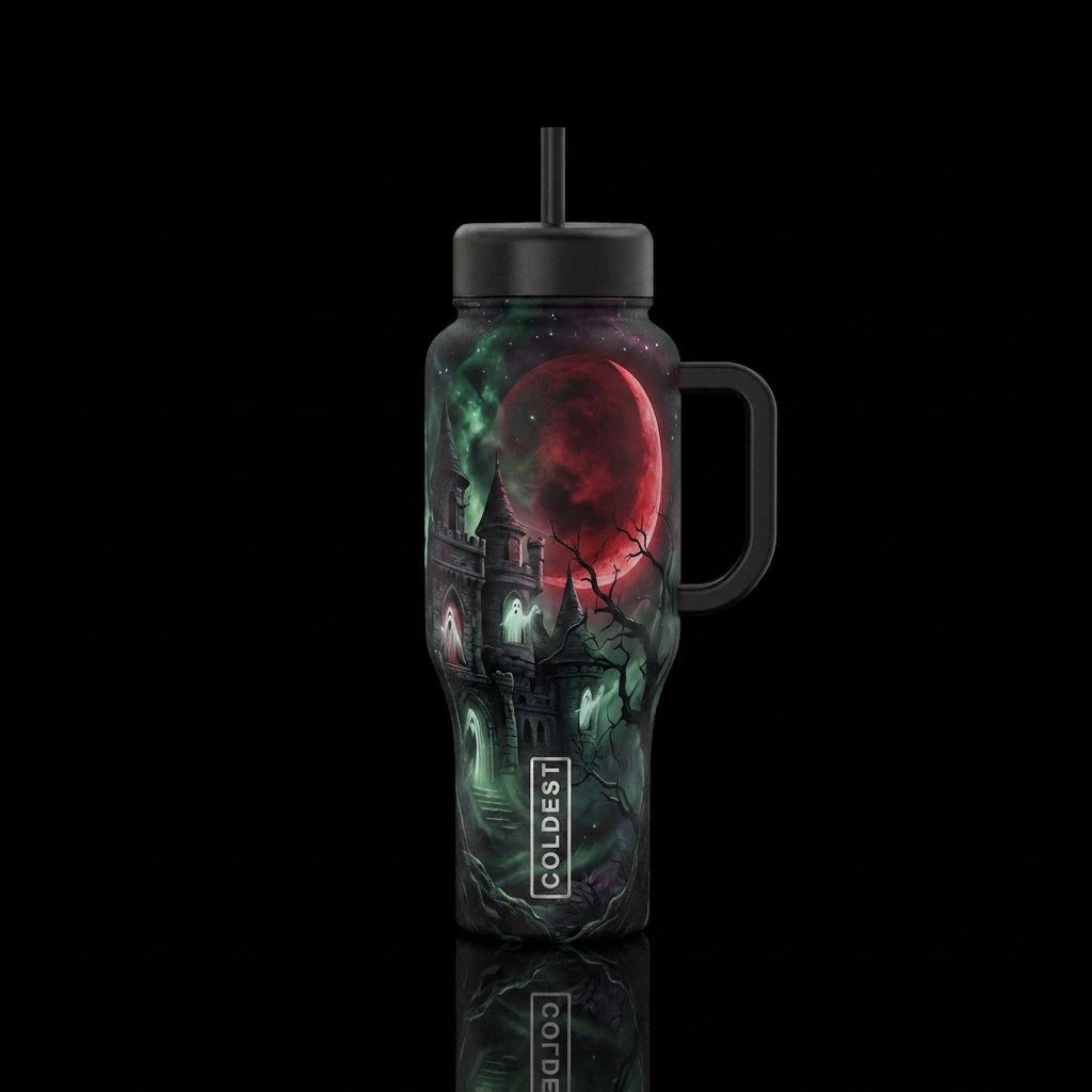 scary, haunted, darkness water bottle design