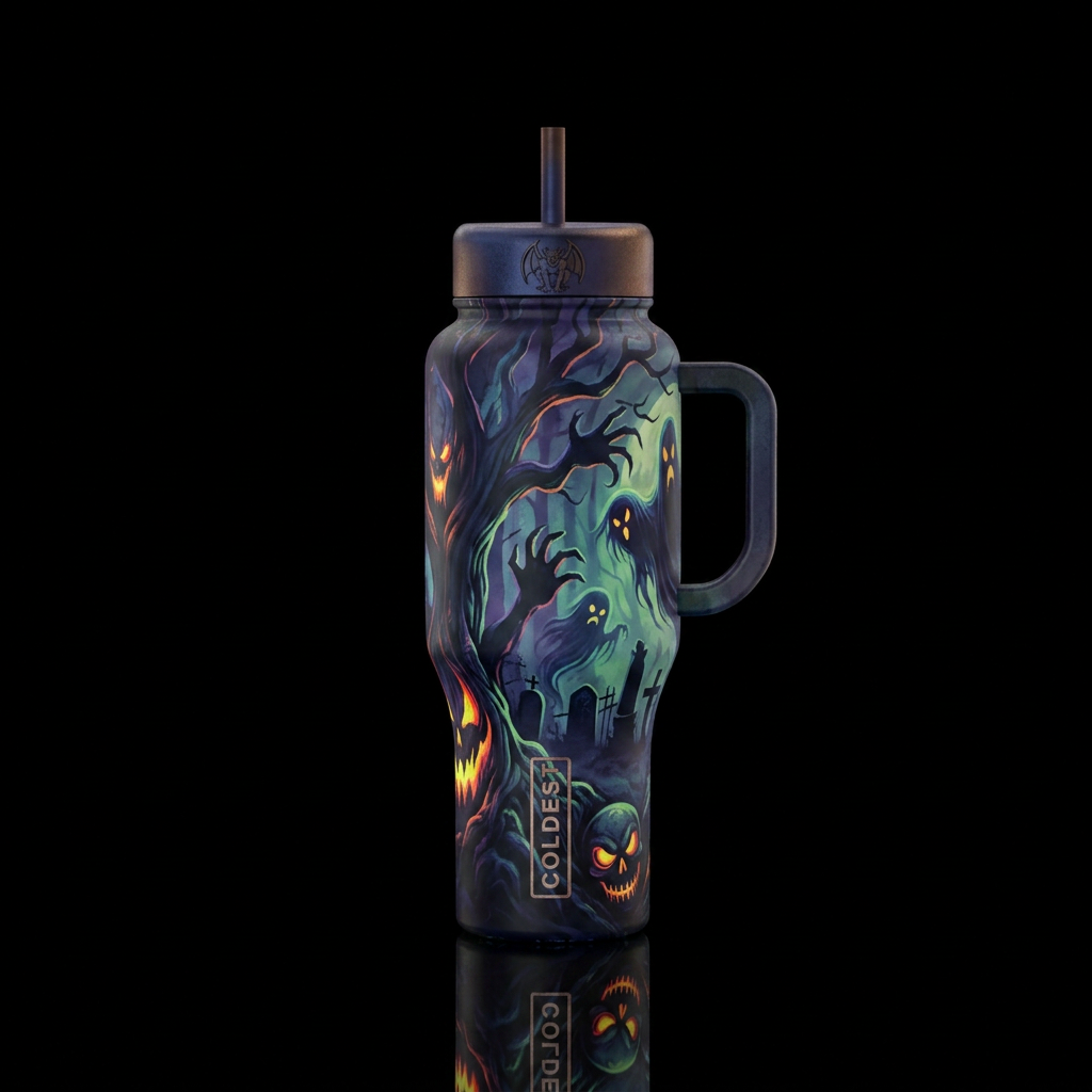 scary, haunted, darkness water bottle design
