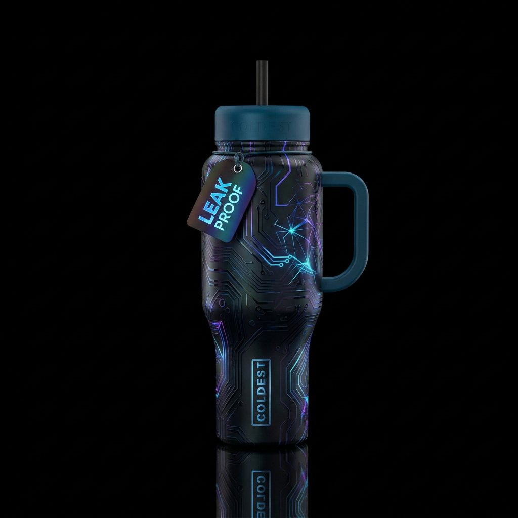 electric, modern, artistic, dark mood water bottle design