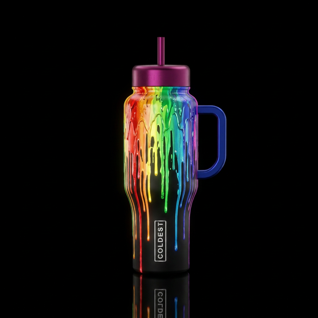 Rainbow paint drip glowie water bottle design