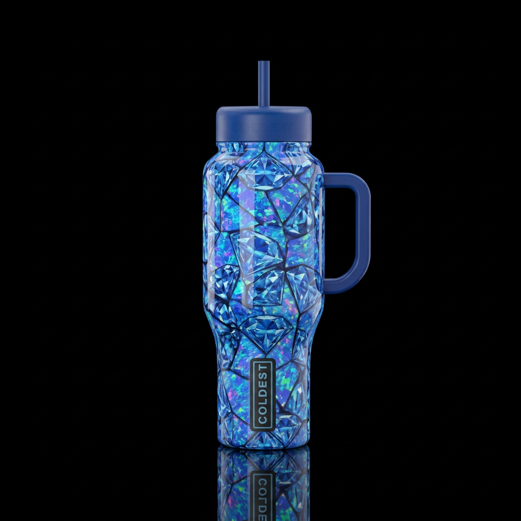 Blue diamonds opal water bottle design