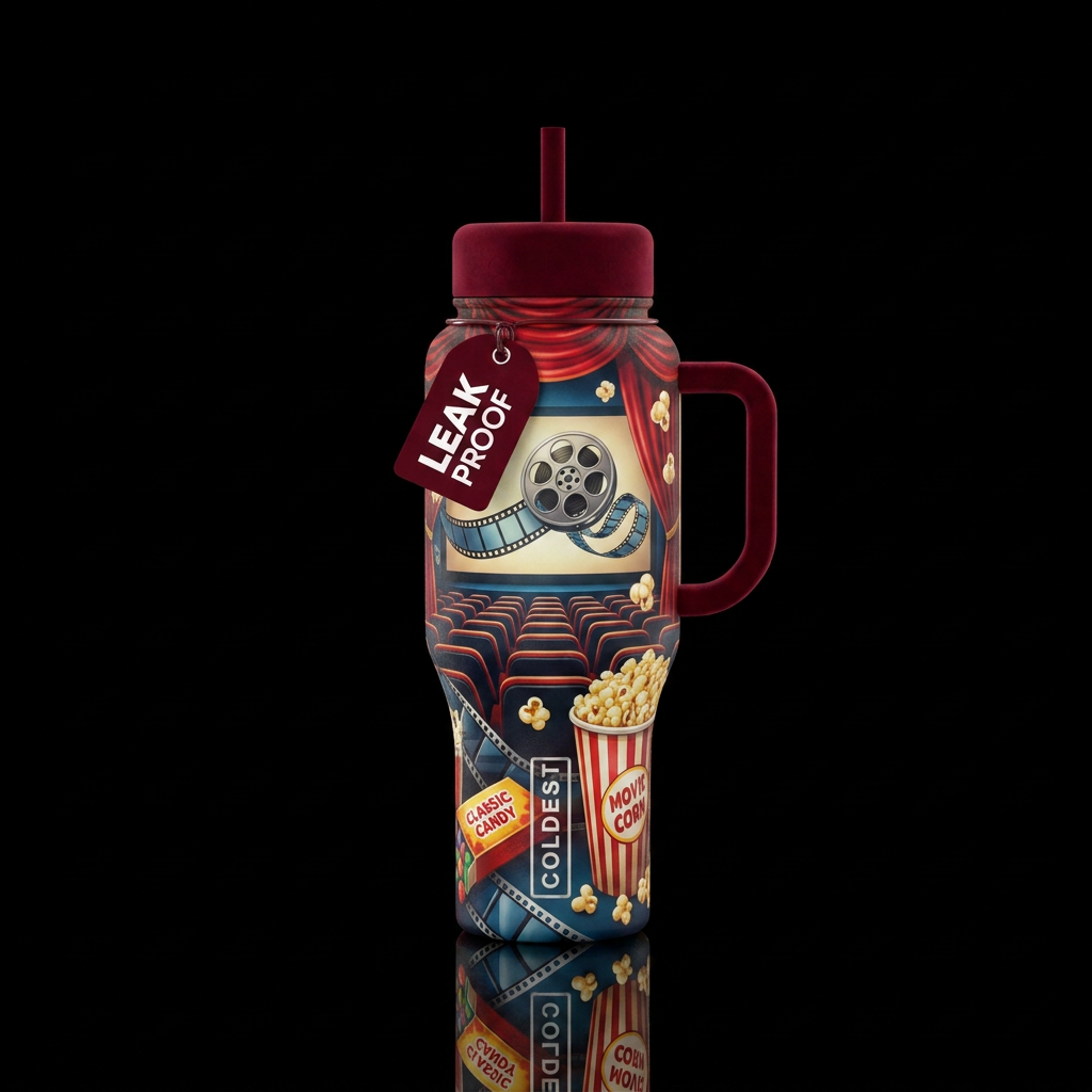 A night at the movies water bottle design