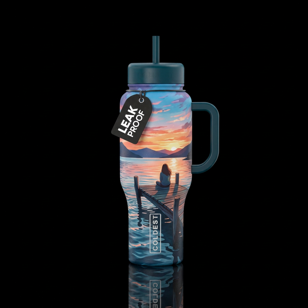 sitting on the dock of a bay water bottle design